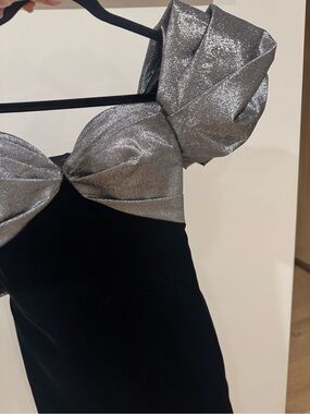 Sparkle Silver & Black Puff-Sleeve Evening Dress